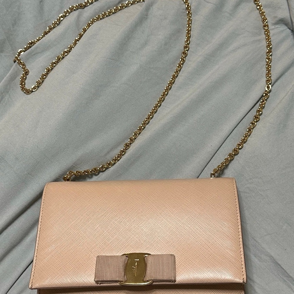 Salvatore Ferragamo Blush Crossbody Bag with Gold Chain